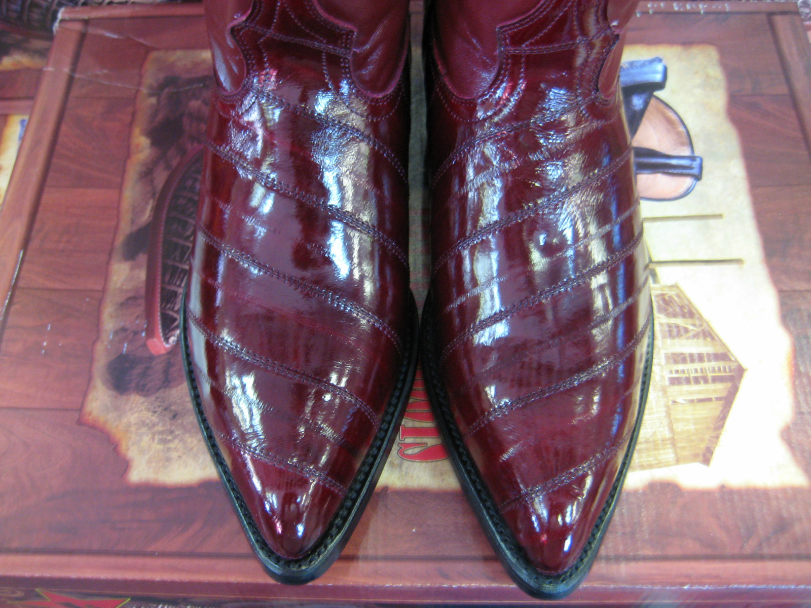 Pre-owned Los Altos Boots Los Altos Men Burgundy Genuine Eel Western Cowboy Boot J-toe (ee) 990806 In Red