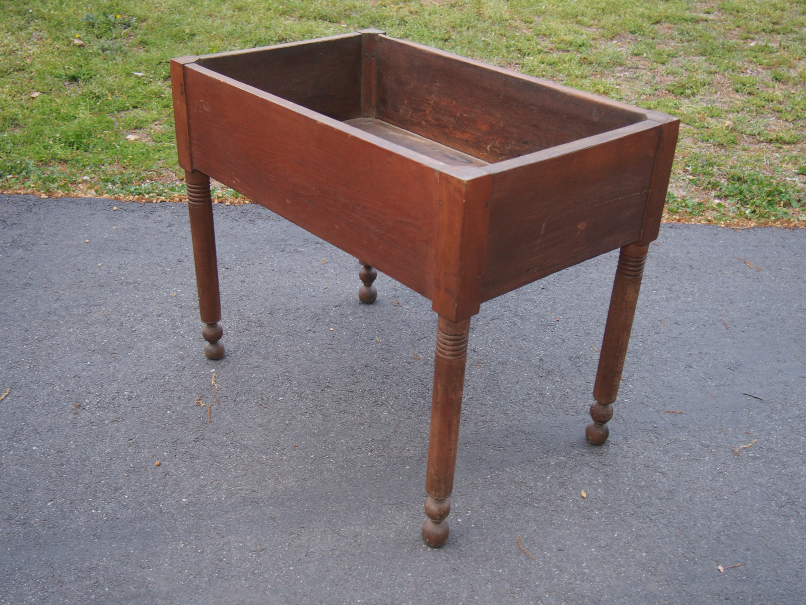 Antique Southern Primitine Dough Table with Fitted Scrub Top and Red Wash.