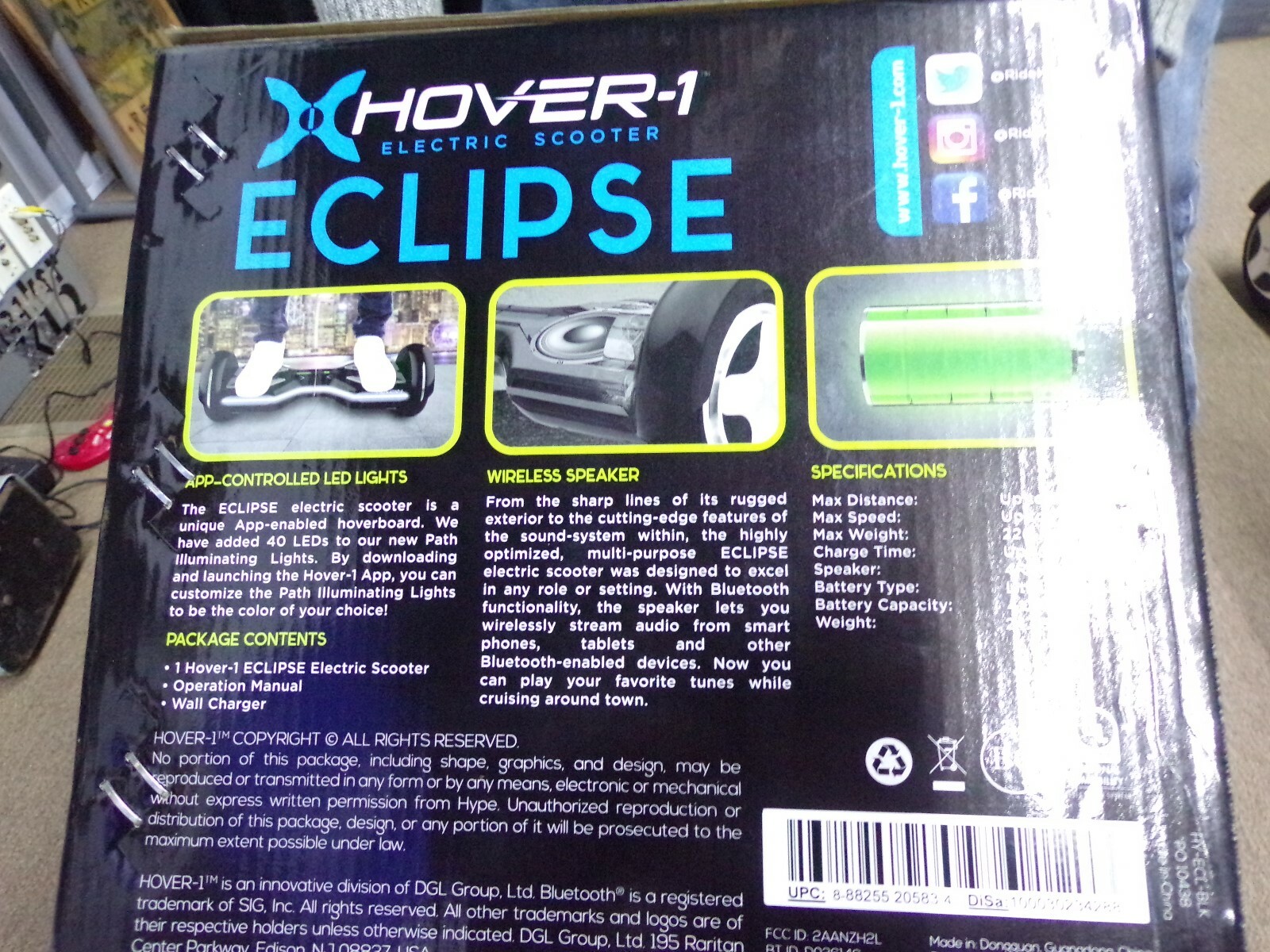 Hover 1 Eclipse Self Balancing Electric 6.5” Wheels Bluetooth LED App-Black