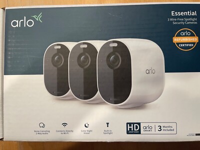 Arlo Essential Spotlight Wire-Free 1080p Security Camera White 3 Pack
