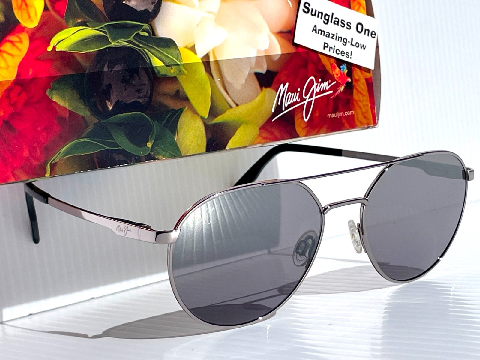 Pre-owned Maui Jim Waterfront Silver Polarized Silver Black Mirror Sunglass Dsb830-11