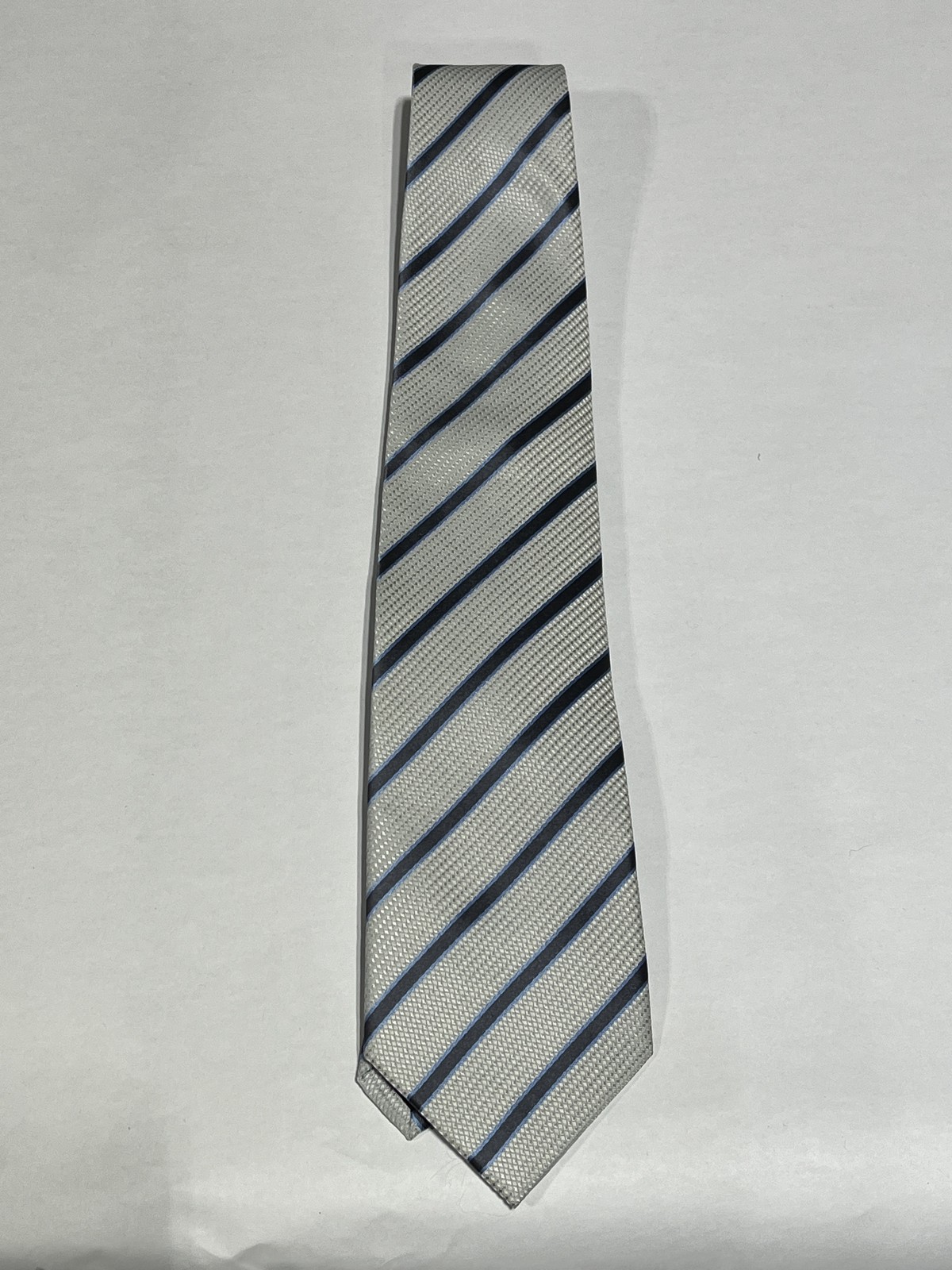 Mens Renoir White Blue Stripe Pattern Tie Hand Made NEW