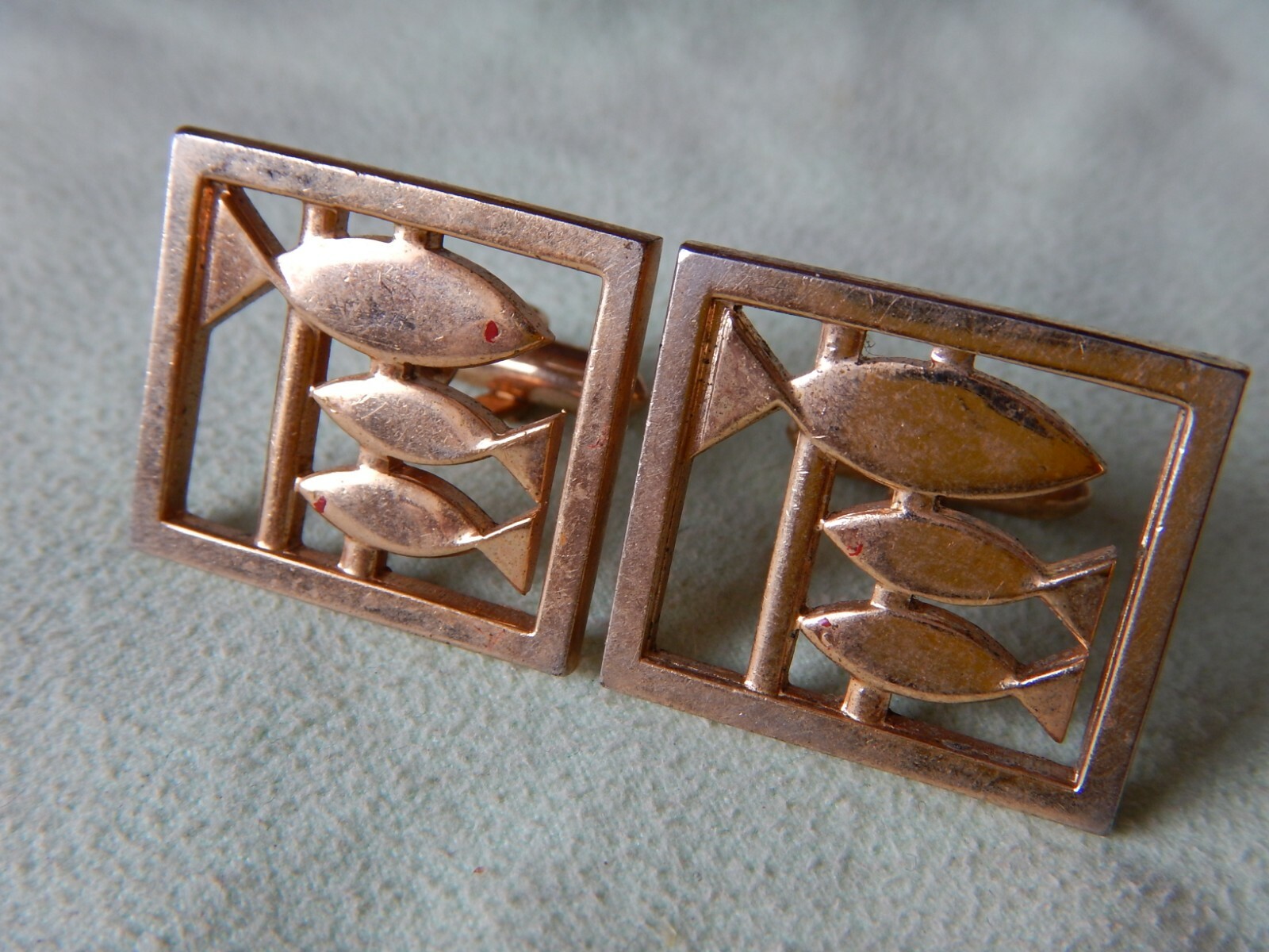 Gold Colored (brass?) Christian Fish Symbol Cufflinks Passion Holy Week Easter