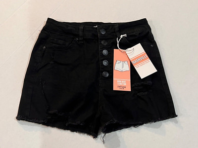 REFUGE Nashville High Rise 5 Button Cut Off Distressed Black Shorts NWT Size 3