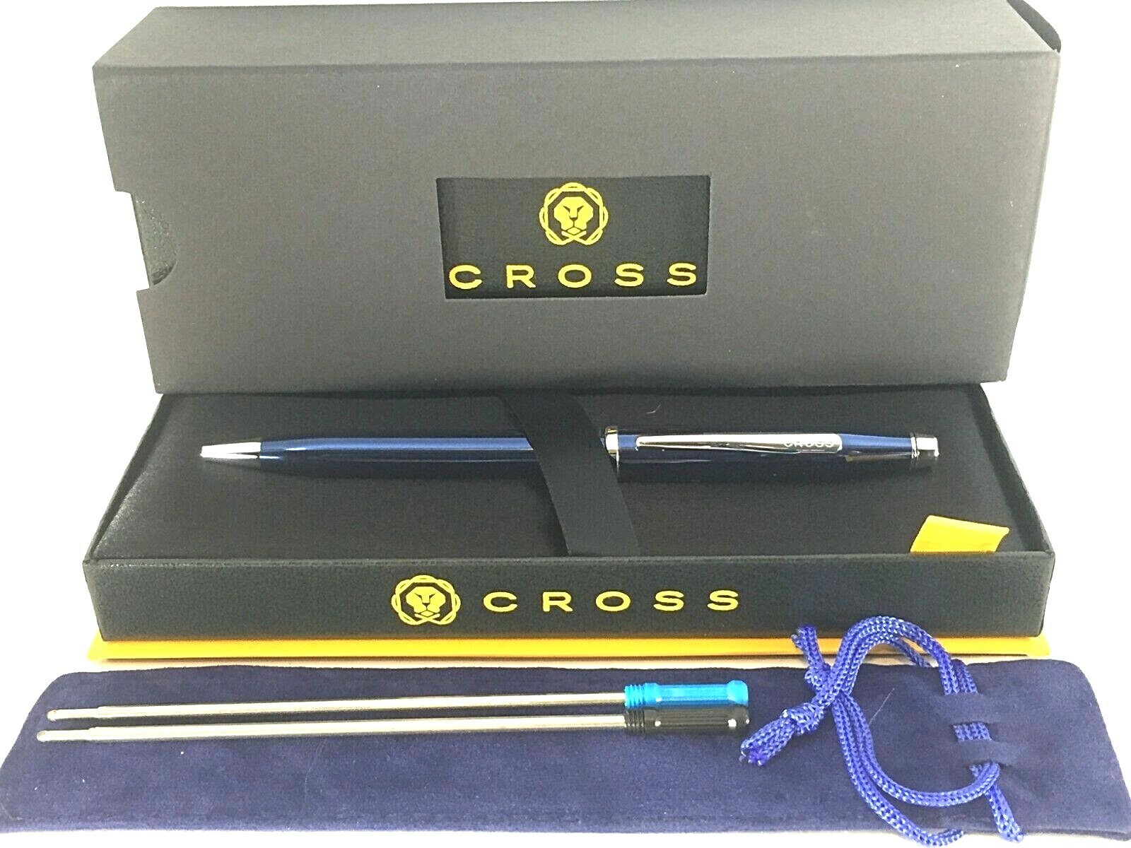 CROSS ボールペン 青 Lustrous Chrome CROSS CENTURY II QUARTZ BLUE LACQUER BALLPOINT PEN W/CHROME