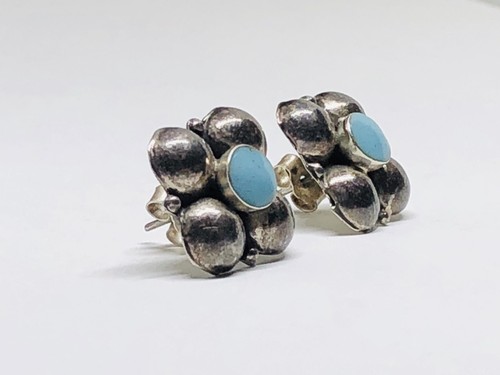 Vintage Sterling Silver NATIVE AMERICAN Natural Turquoise Post Back Earrings