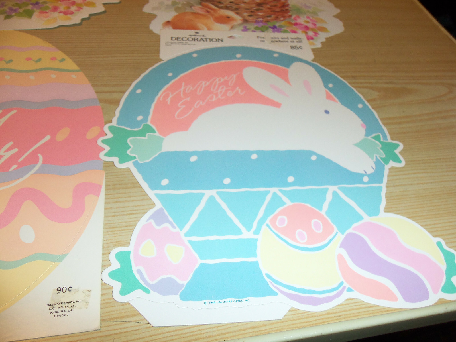Hallmark Diecut 6 Easter Decorations - Egg, Basket, Flowers, Bunny Vintage Lot 1
