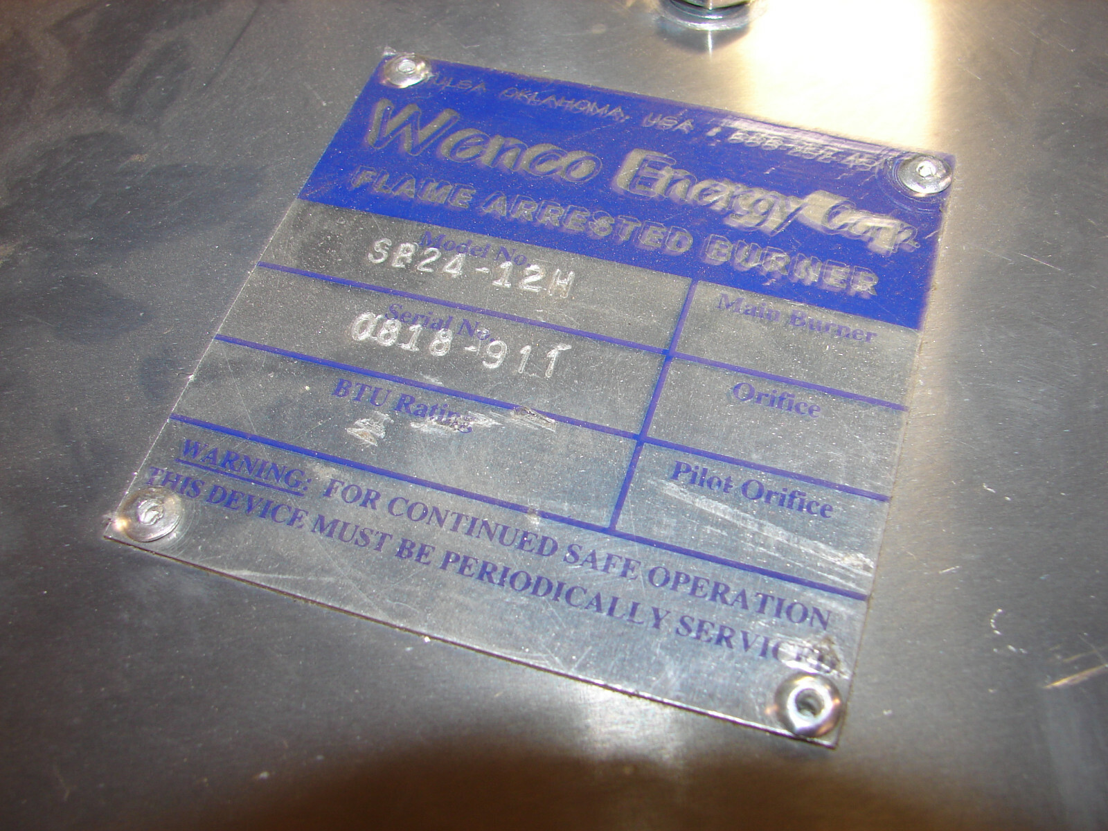 *NEW* Wenco Energy Flame Arrested Burner SB24-12H Arrestor Arrester