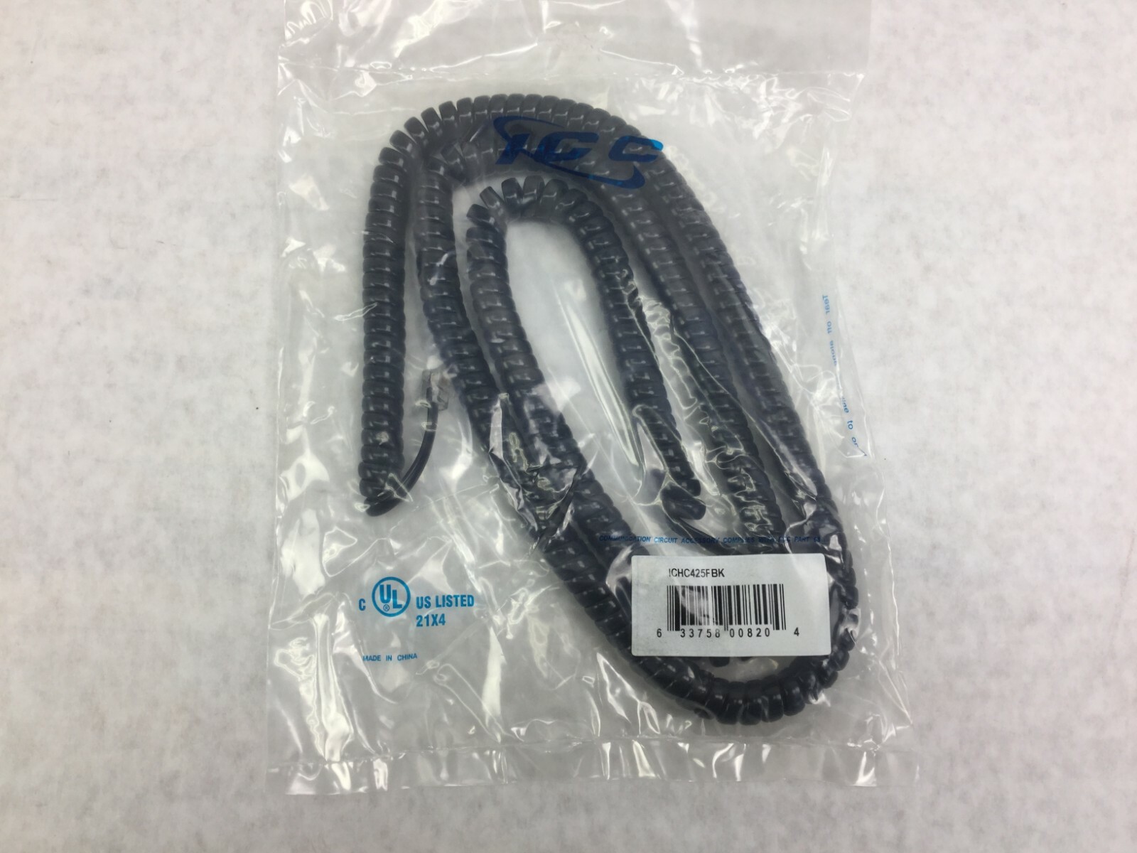 ICC  Coiled Telephone Handset Cord 25'  Black  ICHC425FBK   Lot of 9