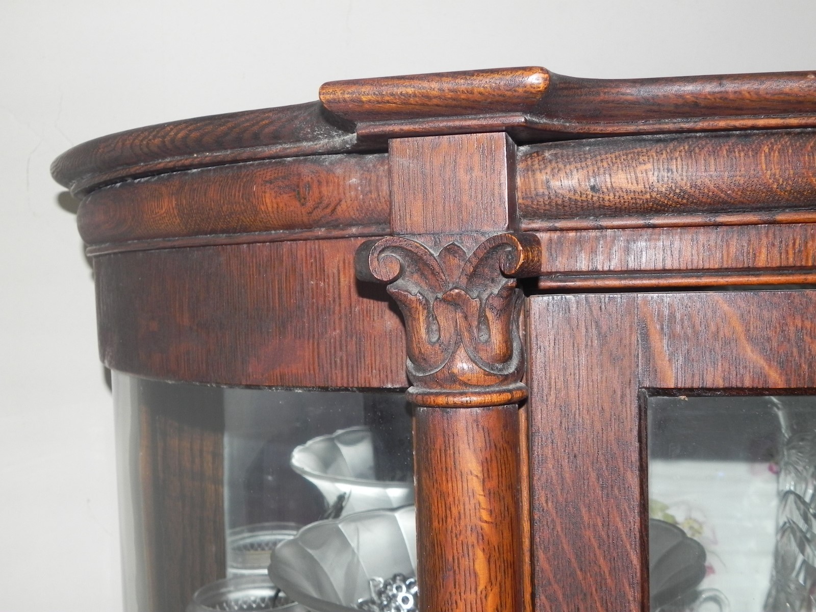 Antique quarter sawn,oak, curved glass china cabinet