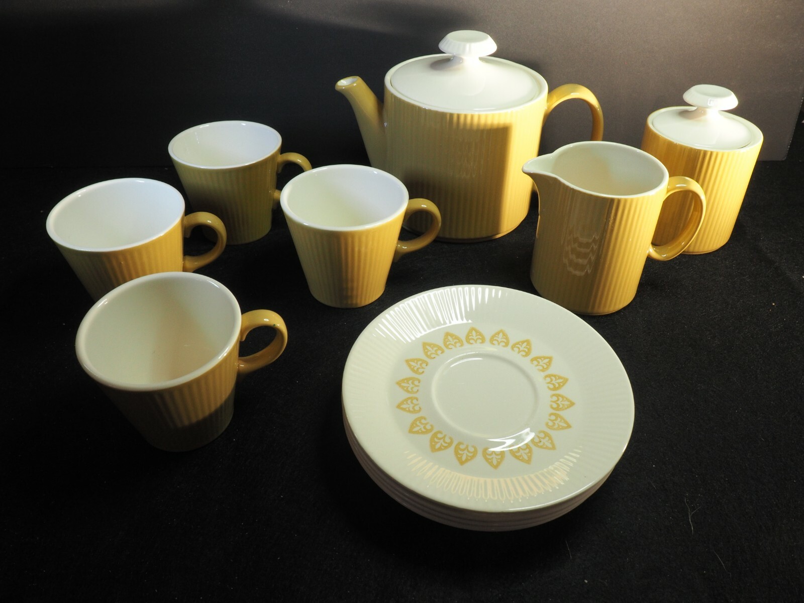 Vintage German Ribbed Porcelain Coffee Set 13 Pc - Mid Century Modern