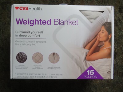 CVS Health 15 lb Pound Weighted Blanket 48'' x 72'' Gray For Deep Comfort & Sleep