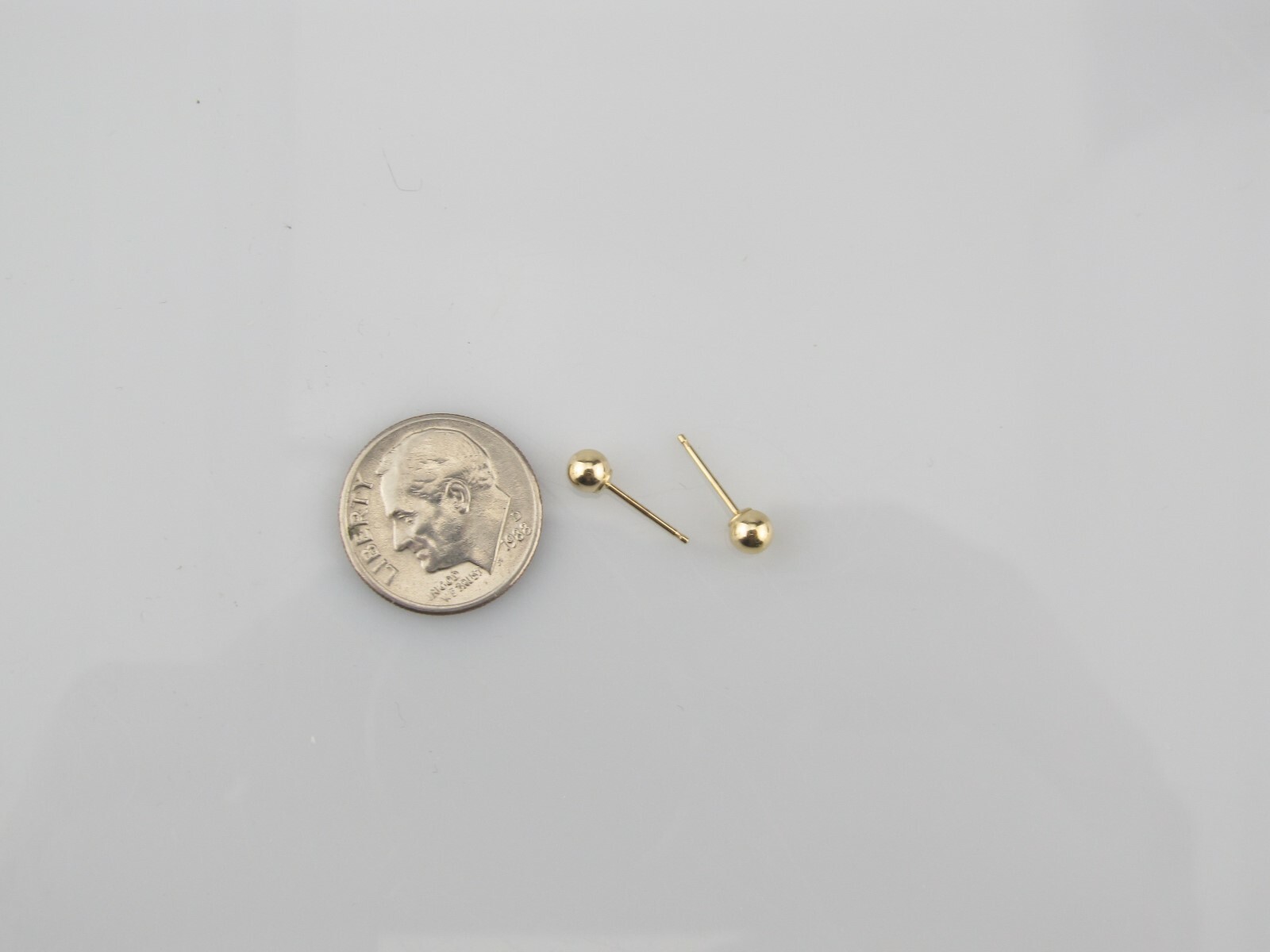 14K yellow gold BALL EARRINGS 3.8 mm STUDS no backs