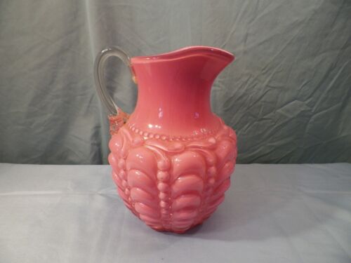Large Consolidated Glass Guttate Pink Cased Glass Pitcher 9 1/2" Tall