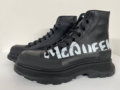 Alexander McQueen Tread Slick Boot $990 Black Graffiti Fashion Sneaker 13 EU46