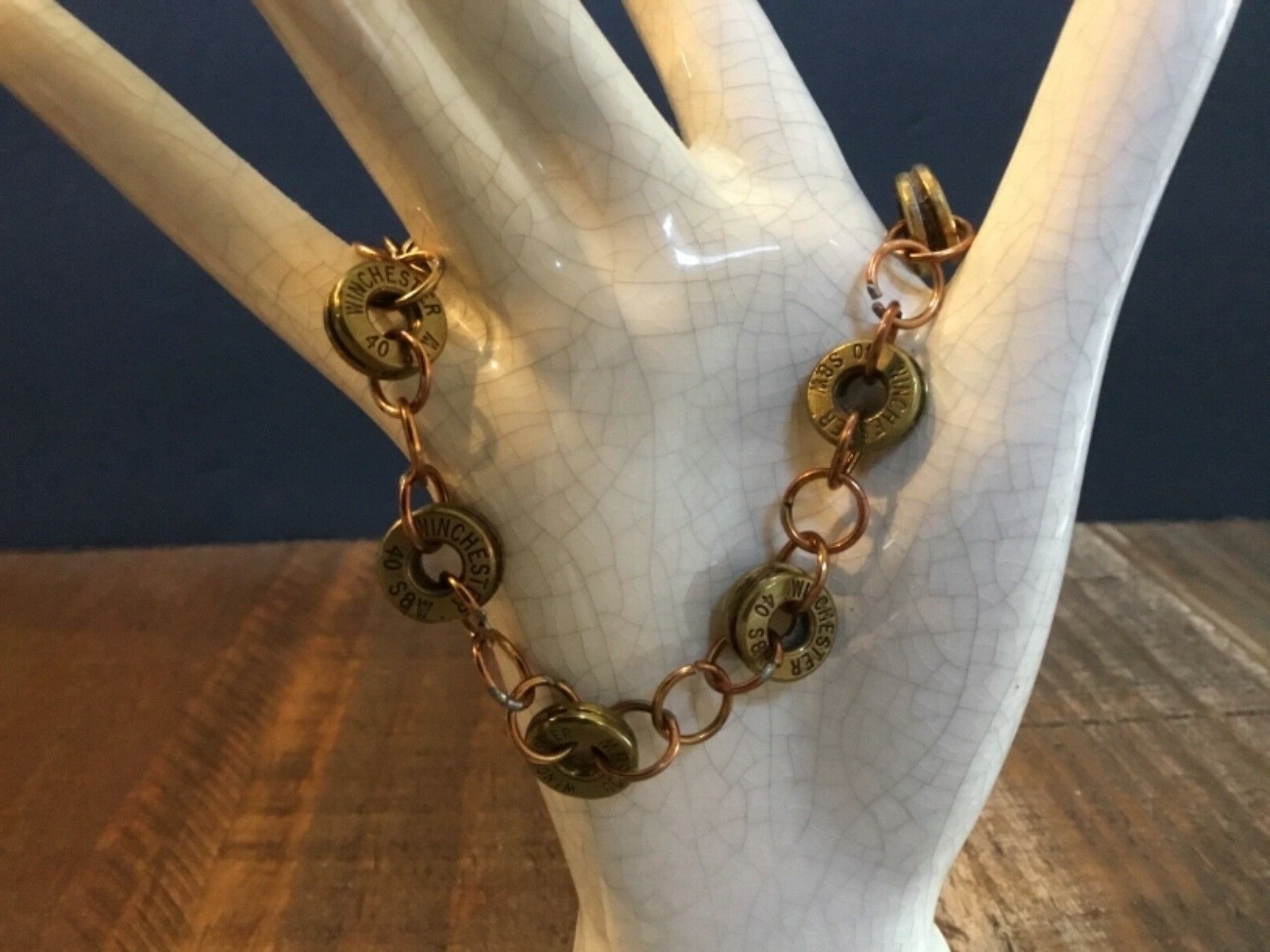 Brass Bullet link Bracelet Winchester 40 Smith and Wesson primer End