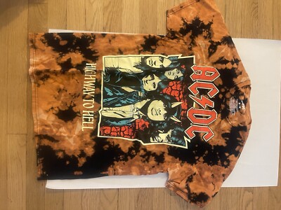 NWOT ACDC ' Highway to Hell ' BLACK Tye Dye T-shirt (M) 100% COTTON Orange/Rust