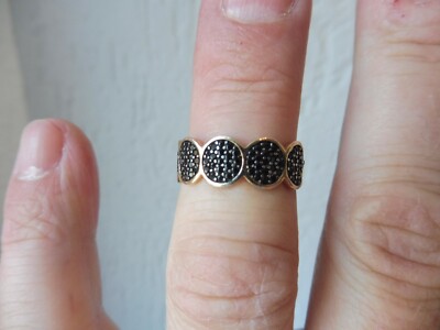Belle Bague __ 925 Argent Plaqué Or __ Avec Sombre Pierres