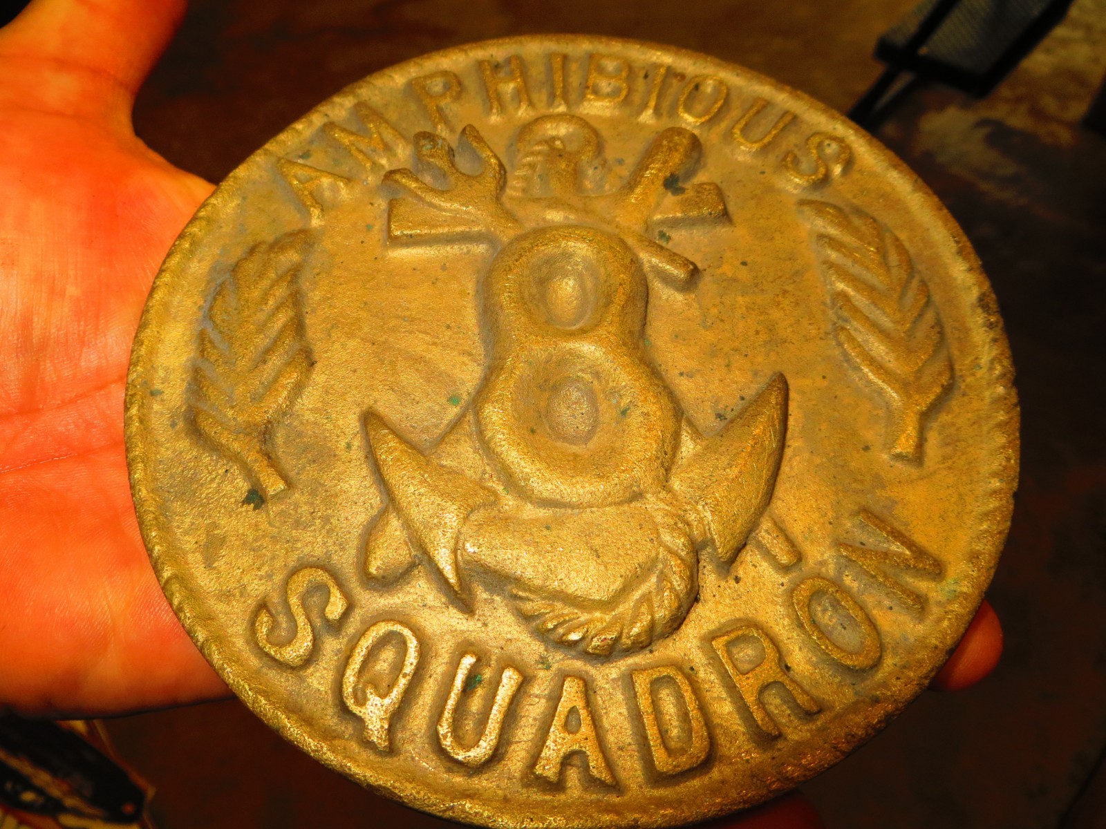 Amphibious 8th division squadron embossed heavy metal trivet award or off boat