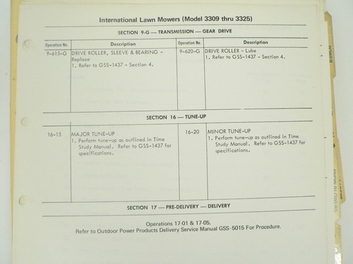 Outdoor Power Products Time Schedule & Procedure Manual Lawn Tractor & Equipment