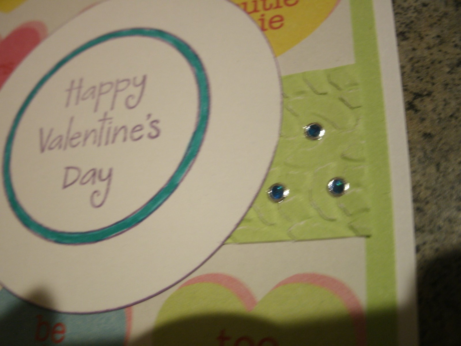 Conversation Heart/Valentine Handmade Card & Envelope, 6 blue Jewel Dazzles