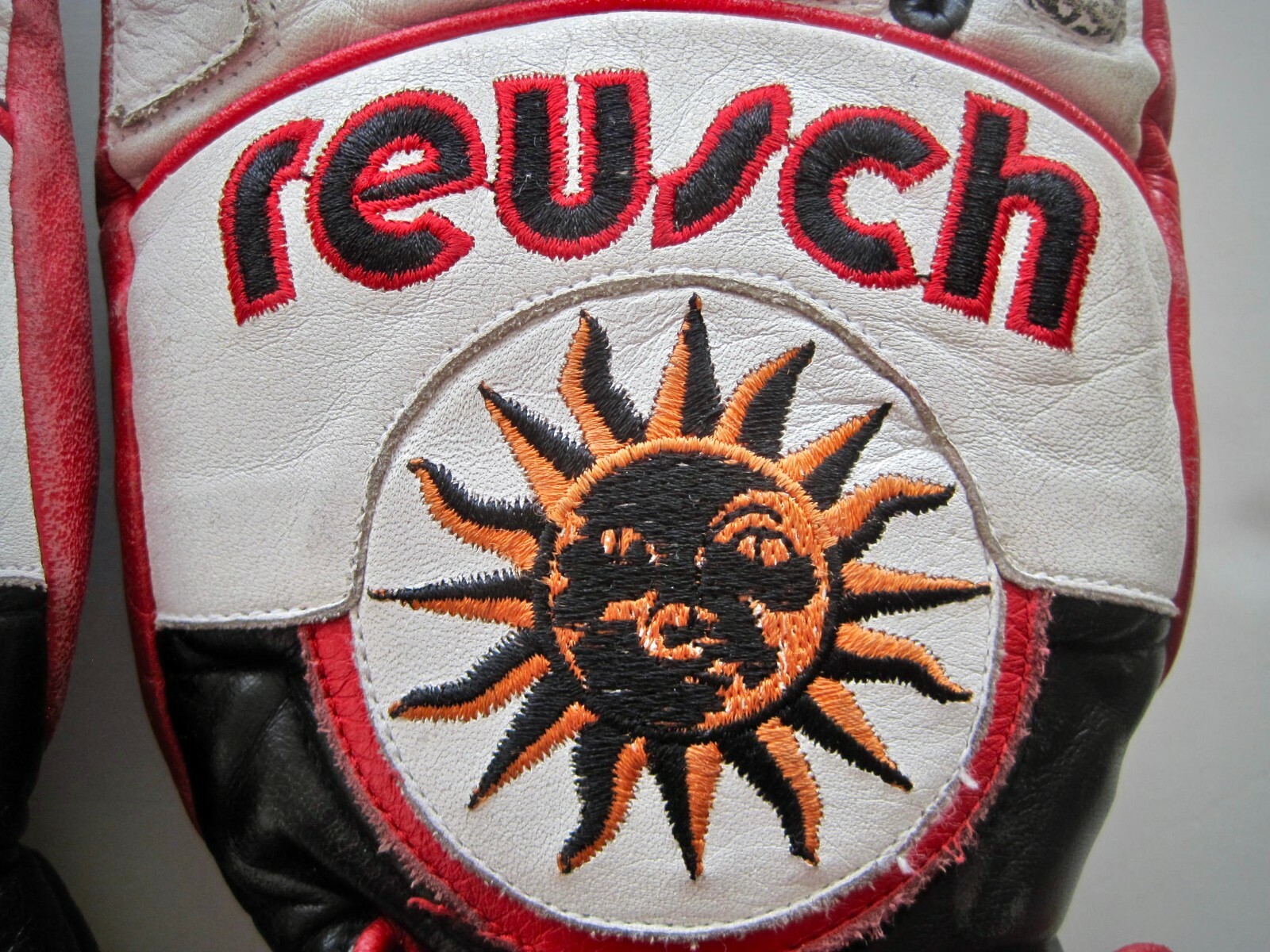 Vintage Reusch US Ski Team Racing Slalom Leather Gloves Black White Red Size 8.5