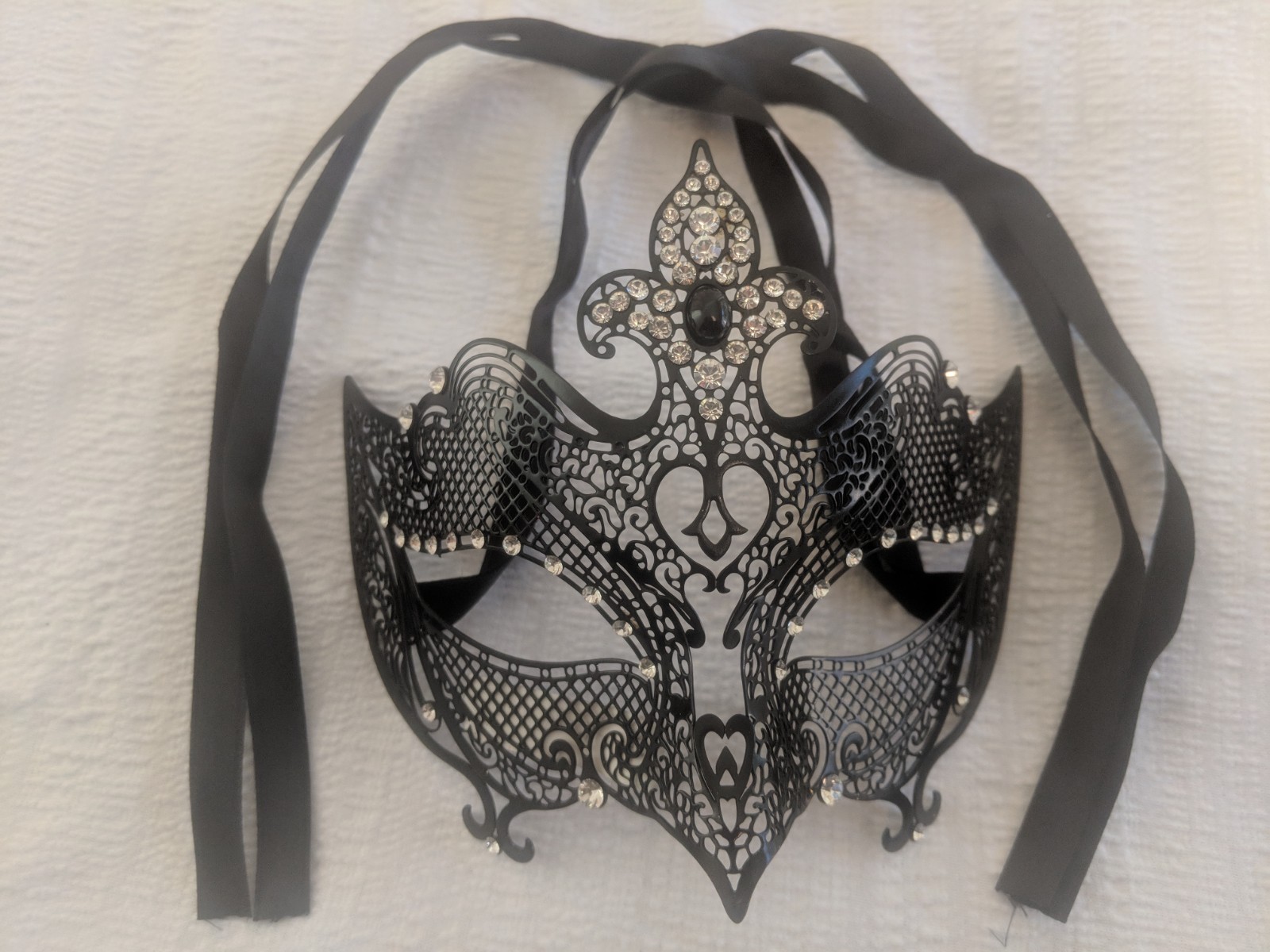 ITALIAN BLACK FLEUR DE LIS FILIGREE METAL MASK MASQUERADE by JOSEPH K HALLOWEEN