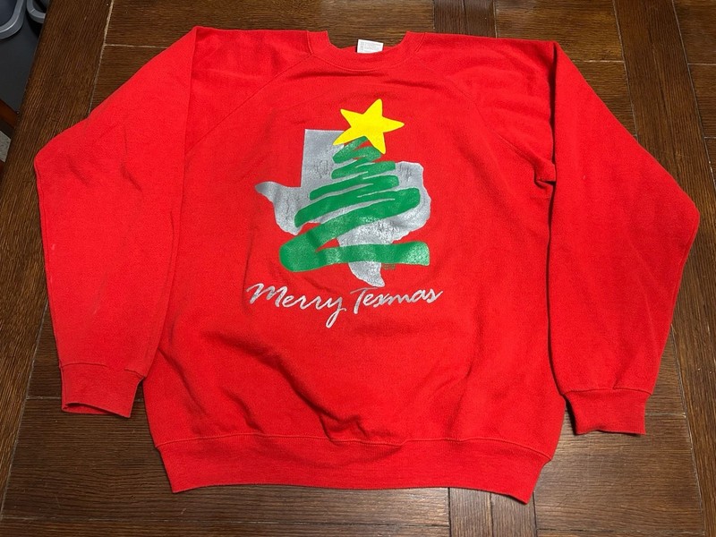 Vintage 1988 Merry Texmas Texas Christmas Tree Red Crewneck Sweatshirt XL Hanes