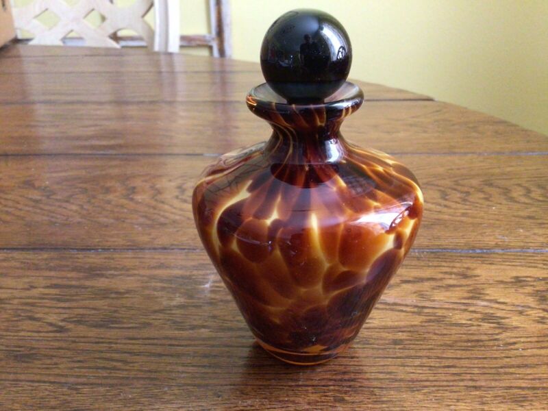 Vintage Tortoise Shell Hand Blown Perfume Bottle with Glass Topper Made n Tiawan