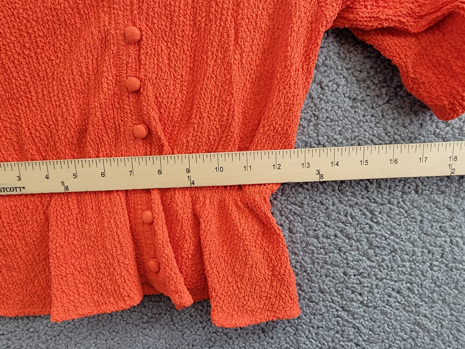 Sanctuary Textured Button-Front Peplum Top Women's XS Spicy Orange Elbow Sleeve - Picture 7 of 18
