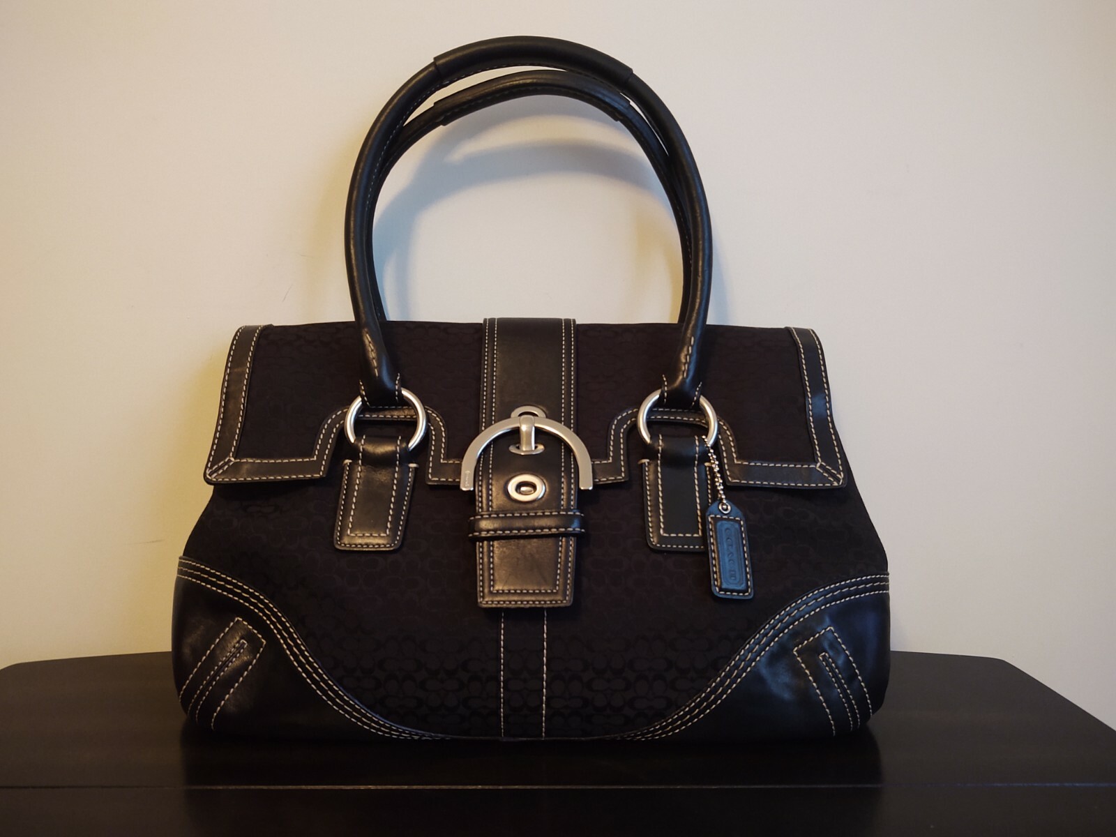 バッグ Coach Soho Black Leather Satchel Bag Authentic COACH Black Leather Soho Satchel Purse - Front