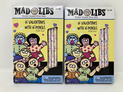 Mad Libs Valentines Cards 2 sets of 16 w/pencils. For Up To 32 Kids. New!