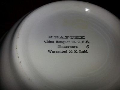 Vintage Replacement 1950s Kraftex brand 22 k gold and rose serving bowl  #  1715