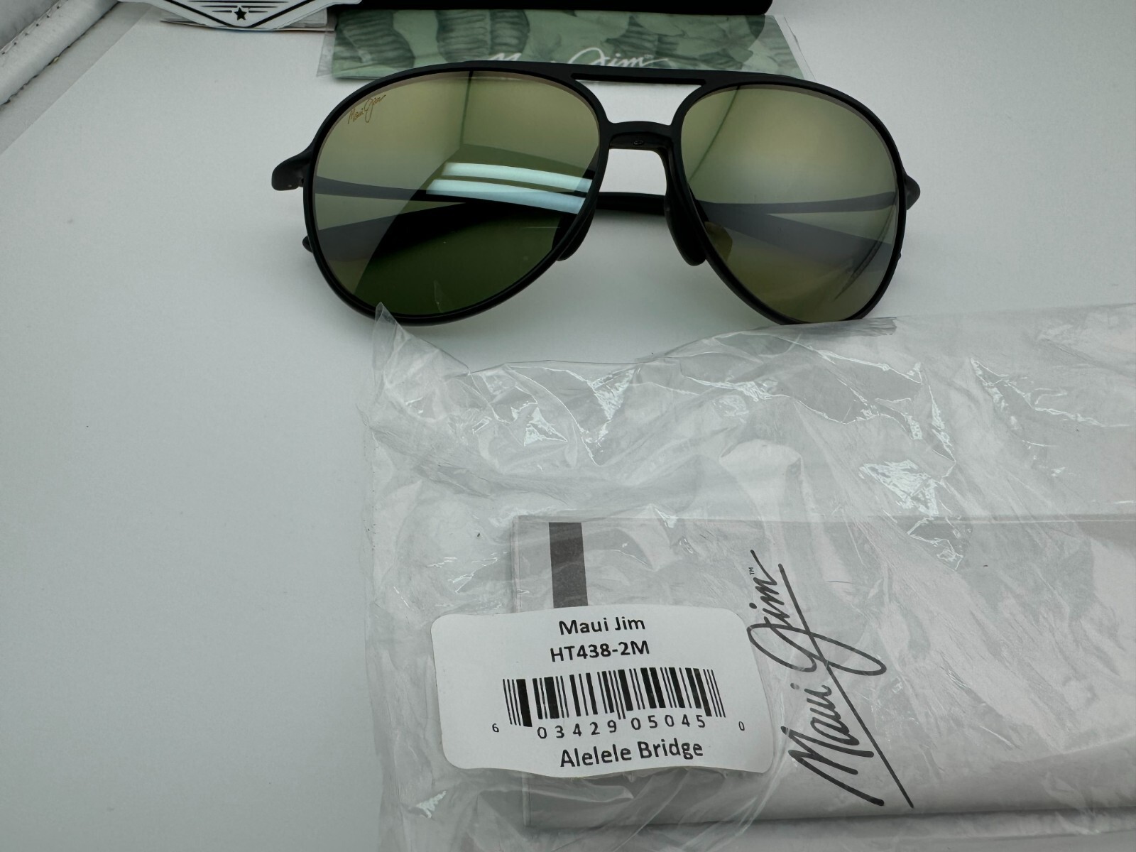 Pre-owned Maui Jim Alelele Bridge Mj 438-2m Black Maui Ht Green Polarized Sunglasses In Maui Ht Polarized