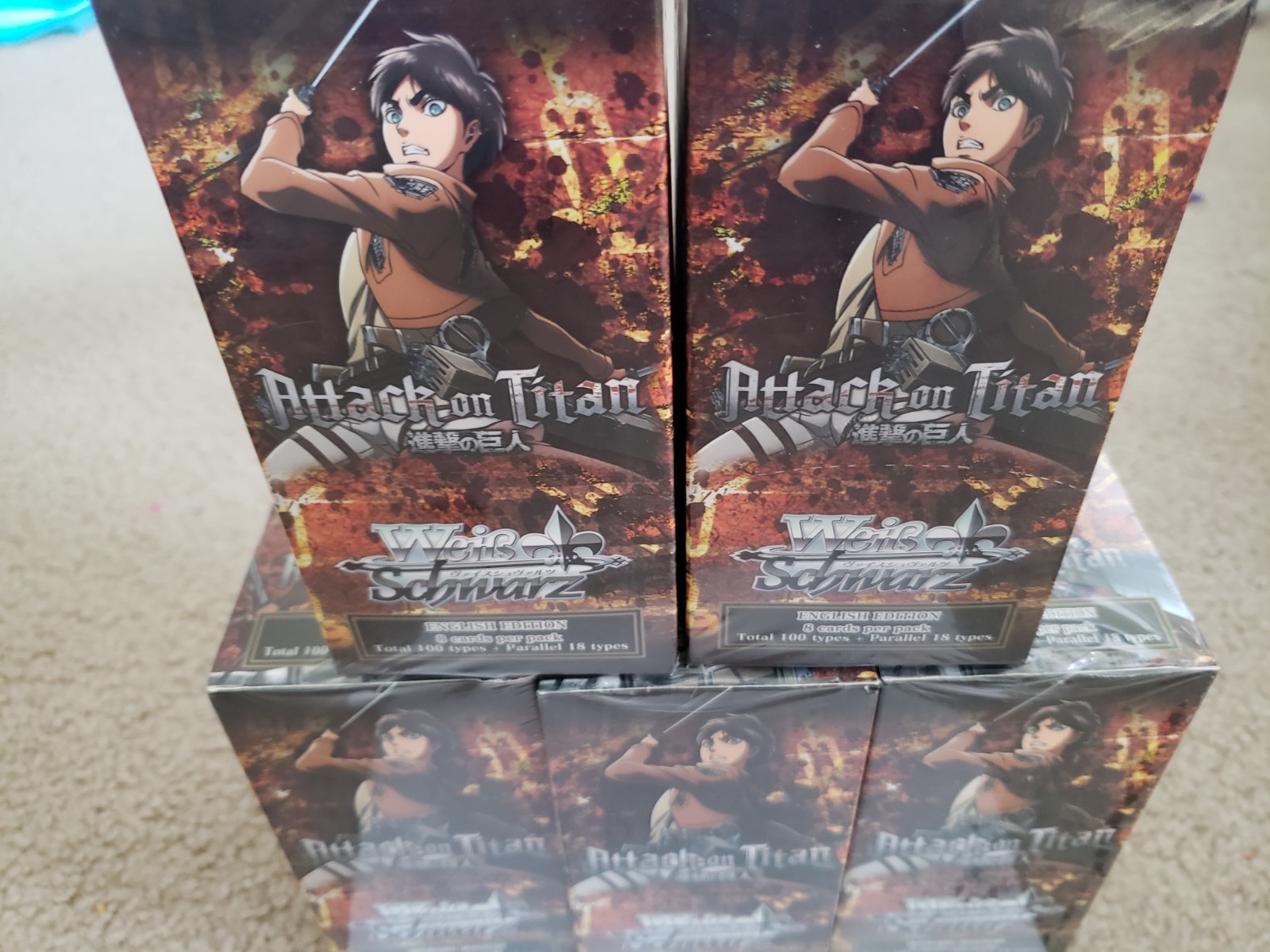 ON SALE! Weiss Schwarz CCG Booster Box Attack on Titan Anime Sealed Lot of 5