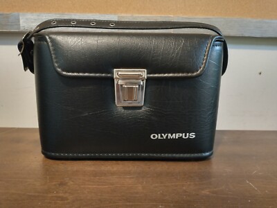 Vintage Olympus Genuine Black Leather DLSR Camera Hard Case Bag With Strap - RJ