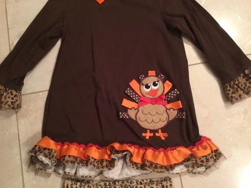 Rare Editions Thanksgiving Turkey Animal Print Ribbon Detail Pant Set Sz 6 GUC