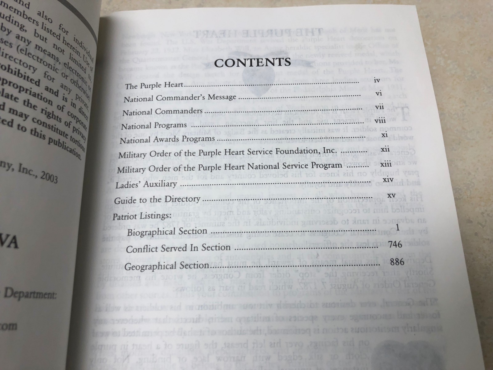 Military Order of Purple Heart 2003 Membership Directory