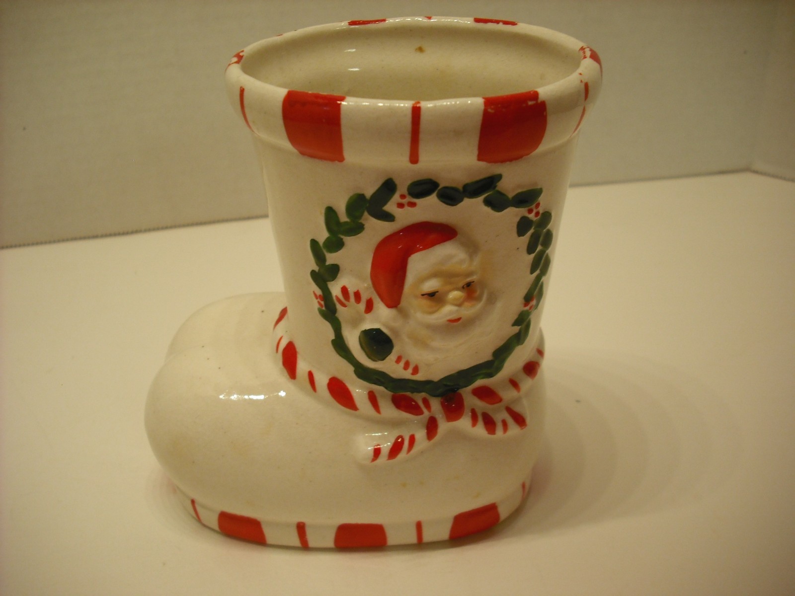 Vintage SANTA CLAUS Face Head Boot Christmas Planter Vase Candy Cane JAPAN