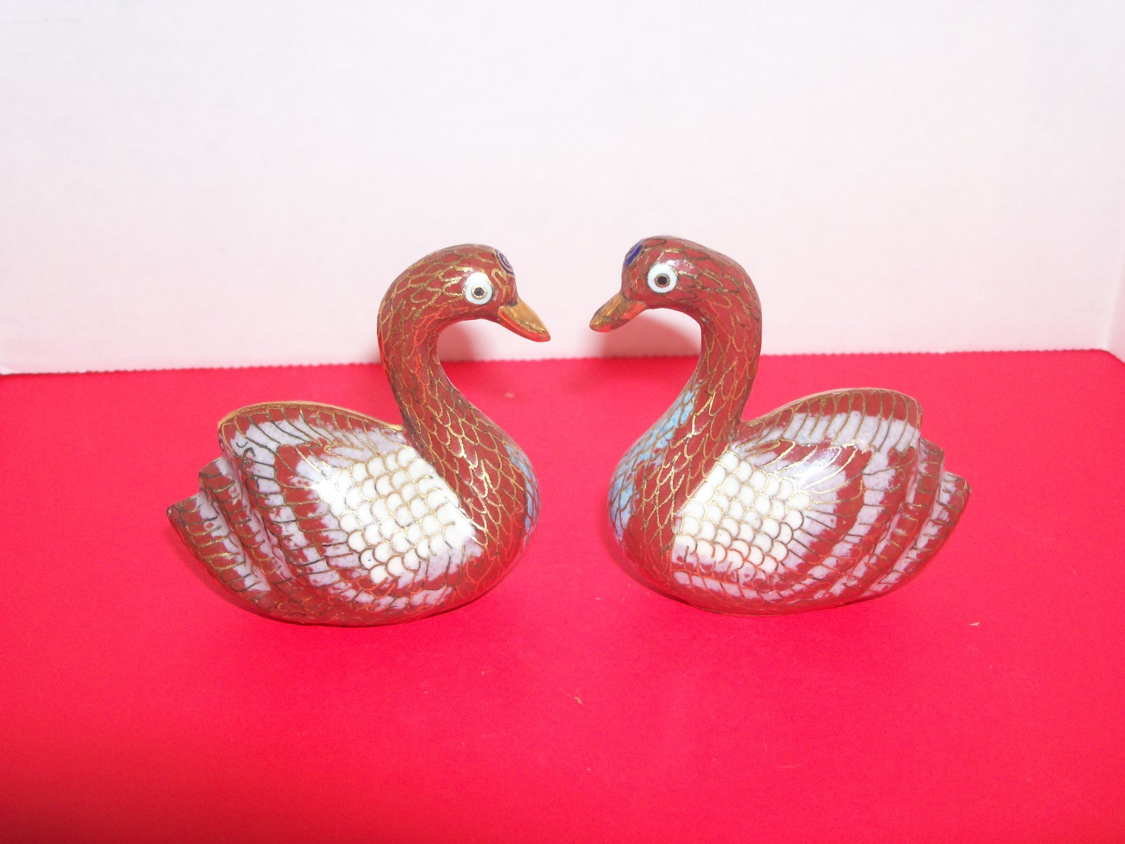 (2) Metal Burgandy, Gold, & White Swans