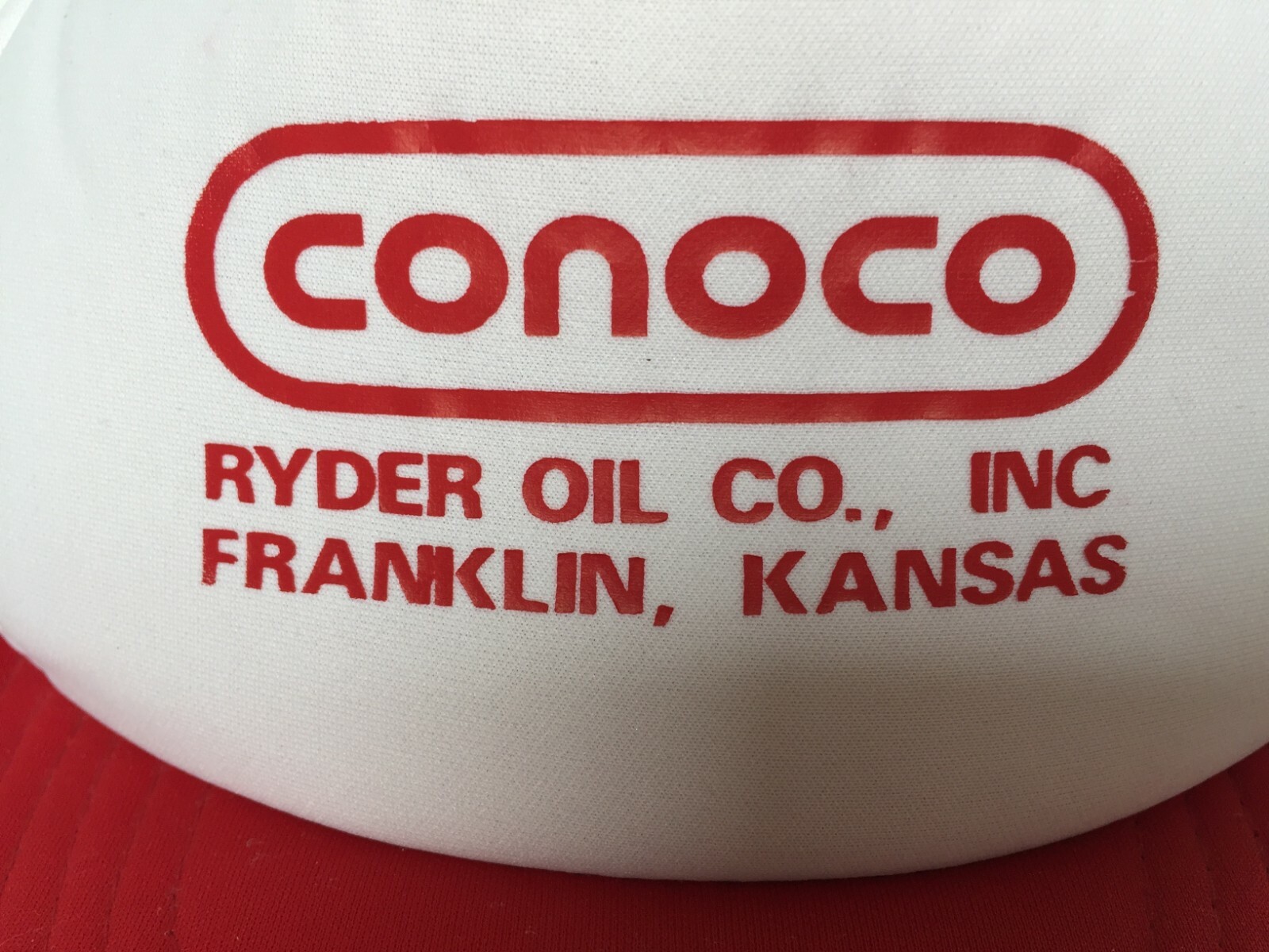 Vintage CONOCO Snapback Hat Red Mesh Trucker Ryder Oil Franklin KS Gas Station