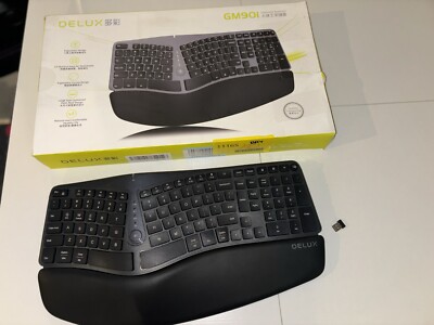 DELUX GM901 Wireless Ergonomic Keyboard with Cushioned Palm Rest, Black
