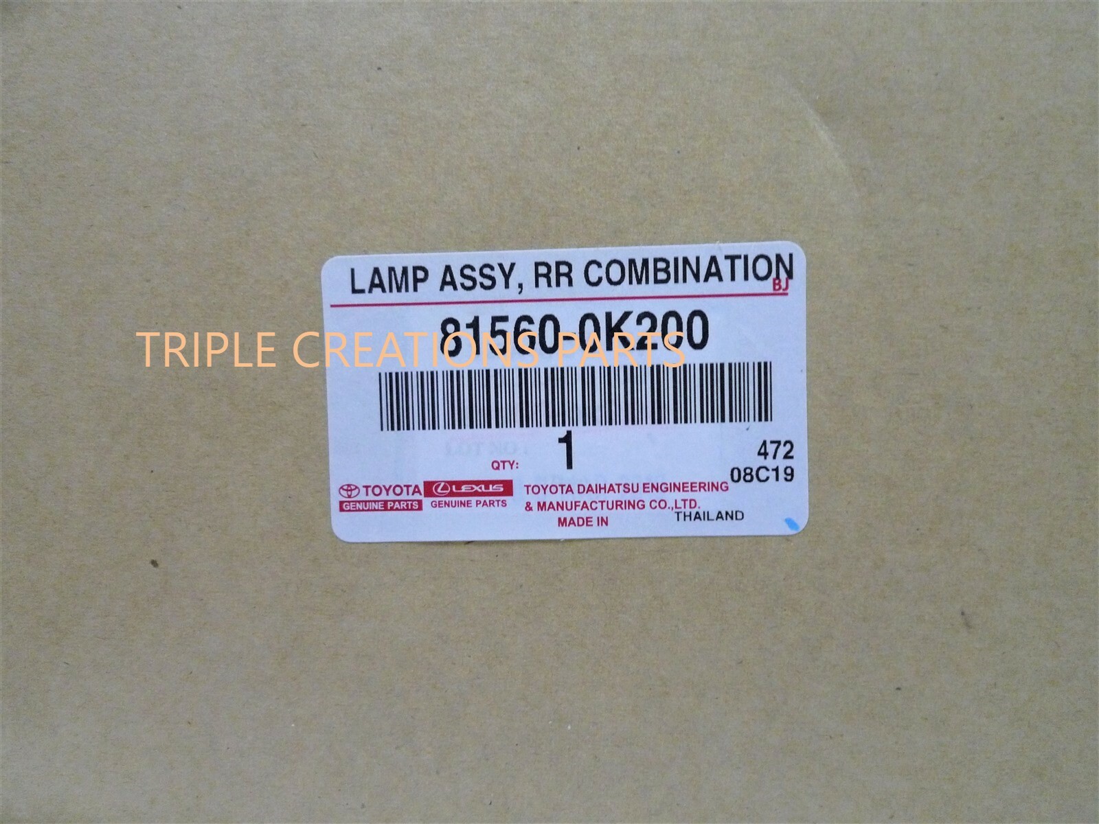 Genuine Toyota 81560-0K200 Lamp Assy Rear Combination LH