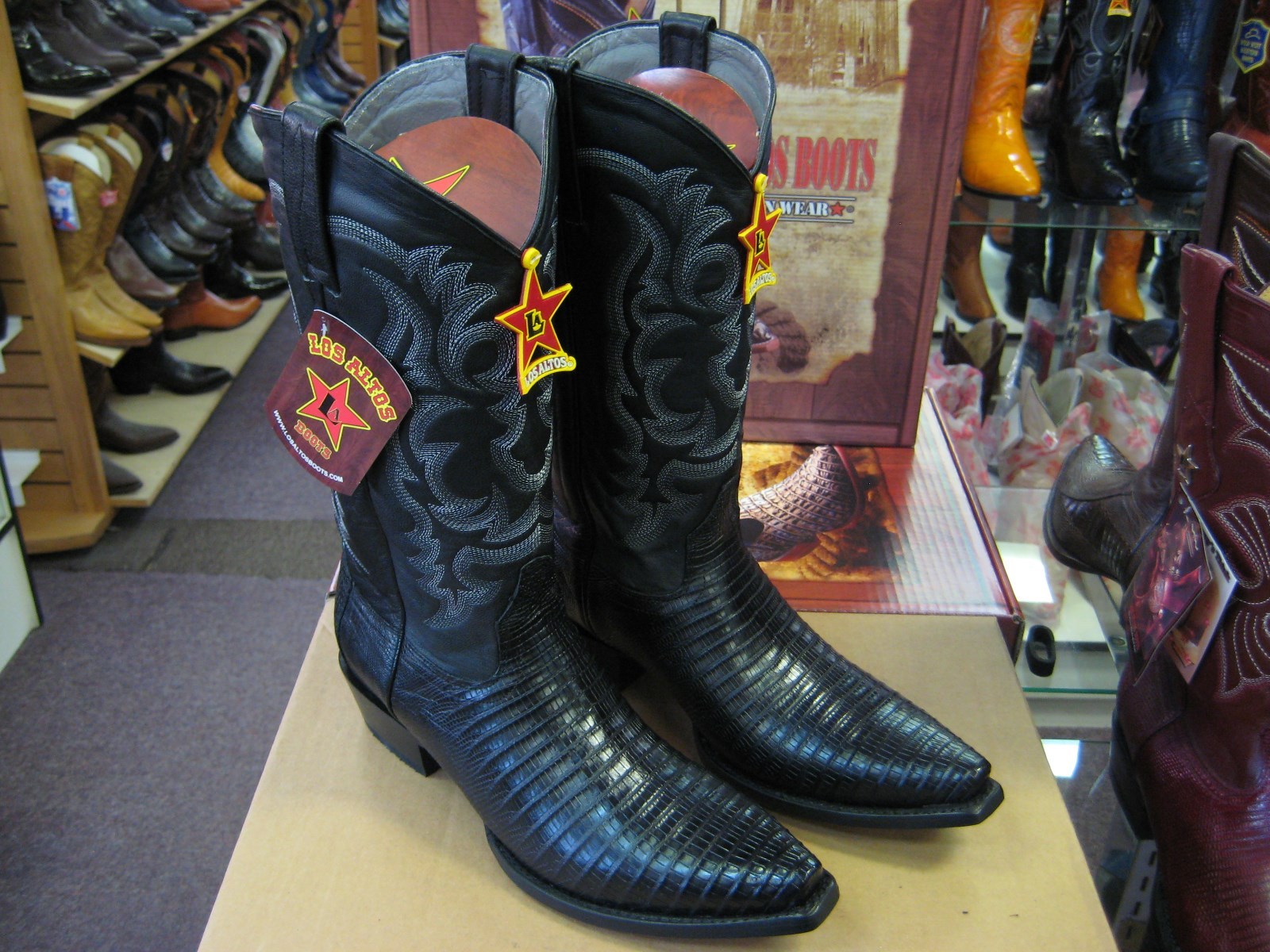 Pre-owned Los Altos Boots Los Altos Black Snip Toe Genuine Lizard Teju Western Cowboy Boot (ee) 94e0705