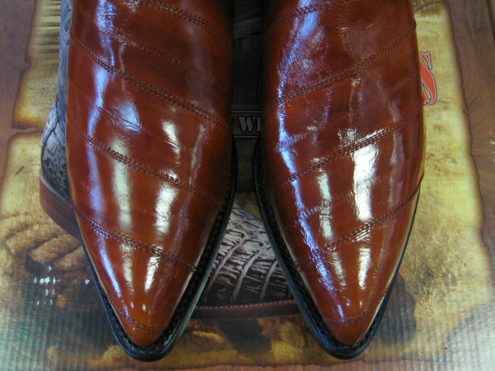Pre-owned Los Altos Boots Los Altos Men Cognac Genuine Eel Western Cowboy Boot J-toe 990803 Ee+ In Brown