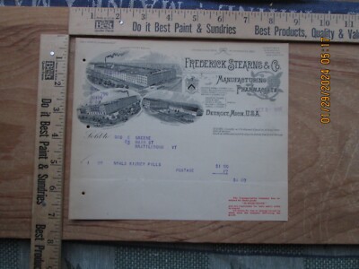 Frederick Stearns & co. Manufacturing pharmacists detroit Michigan 1905 billhead