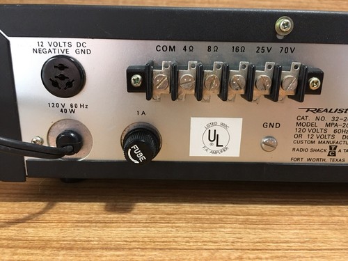 Realistic MPA-20 AC Mobile PA Amp Amplifier 32-2020B Vintage Solid State