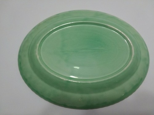 Antique Limoges China Co Green Swirl Oval Serving Platter  USA Sebring Ohio