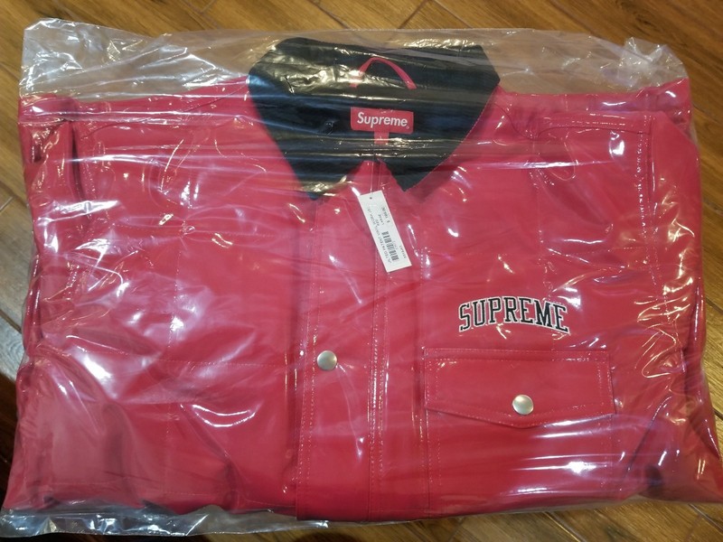 supreme quilted patent vinyl work jacket red