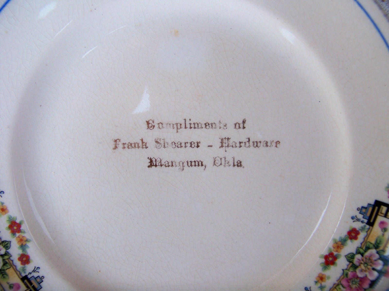 VINTAGE advertising plate FRANK SHEARER HARDWARE MANGUM OKLAHOMA OK  W.S.George